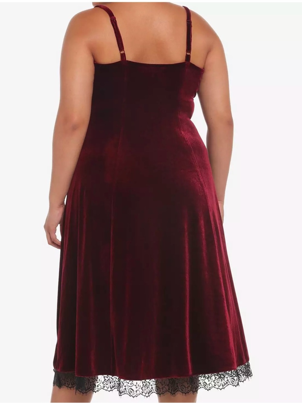 Hot Topic Burgundy Velvet Lace trim Vampire Vibe Grunge Goth Midi Dress 1x - Picture 2 of 6